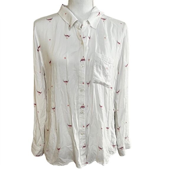 Rails Rosci Indio Bull Skull Western Print Long
Sleeves Collared Buttondown Top - Picture 3 of 6